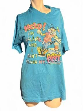 Screen Stars Men's Blue and Pink Tshirt